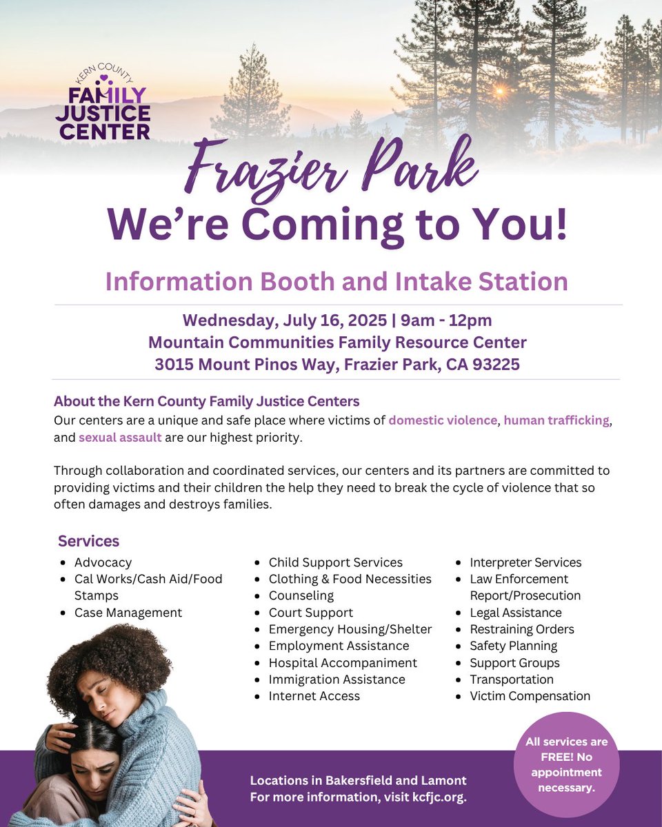 Happy July! ☀️

Come see us in Fraizer Park on Wednesday July 16th! An advocate with our centers will be available to answer any questions and assist you with the in-take process. 💜