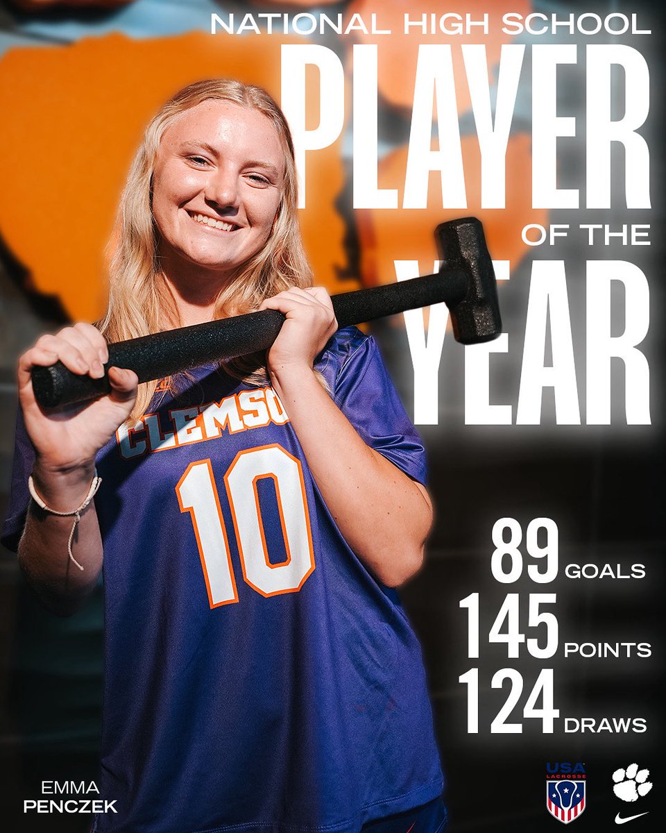 ClemsonWlax's tweet image. Coming soon to a Clemson Lacrosse Complex near you 🤫
Congrats to Emma for being named the @USALacrosseMag National High School Player of the Year😤