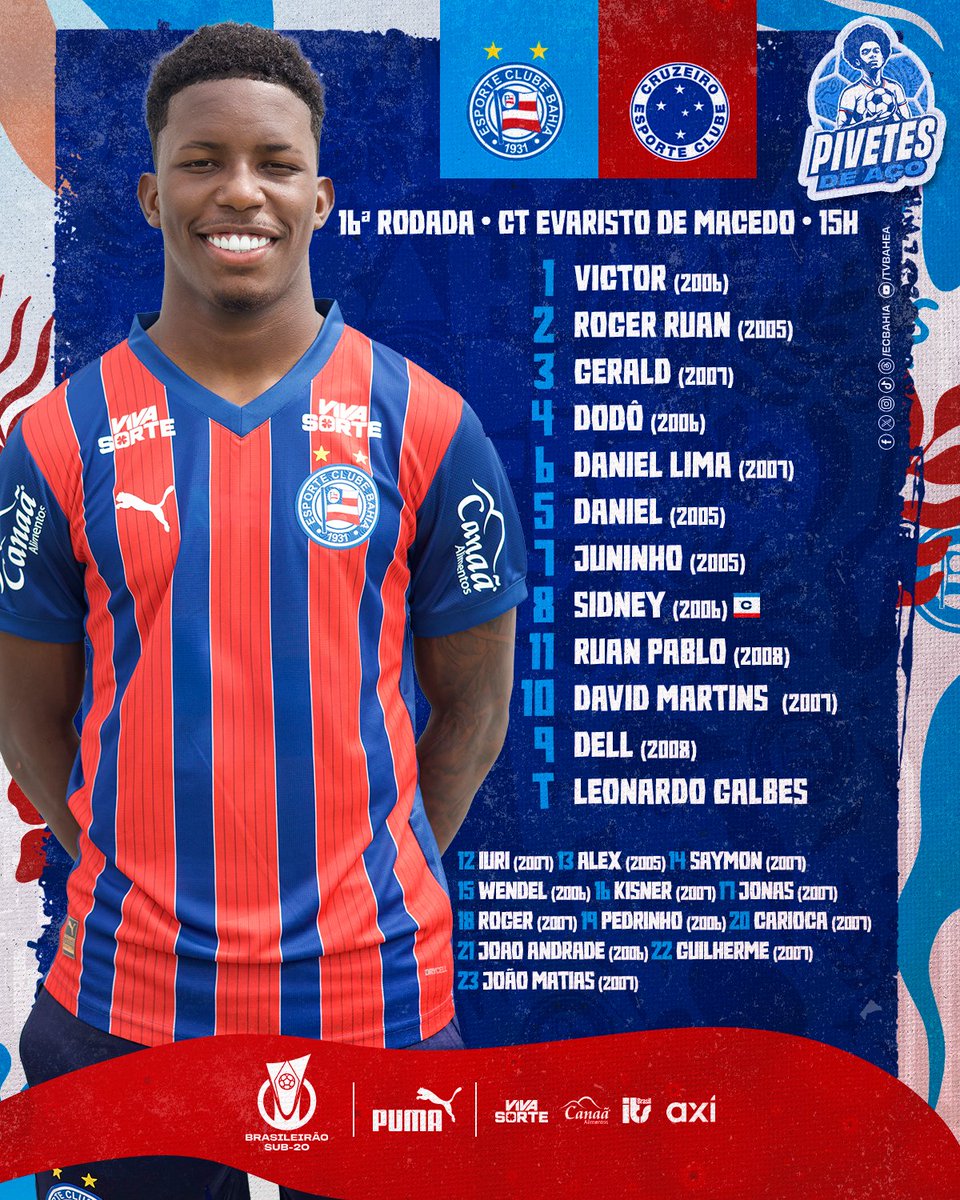 ecbahia's tweet image. 📝 #PivetesDeAço definidos! Sub-20 enfrentará Cruzeiro pelo Brasileirão da categoria com transmissão ao vivo da TV Bahêa no YouTube ➡️ youtube.com/live/woSMIyTQw… #BBMP #BBMB