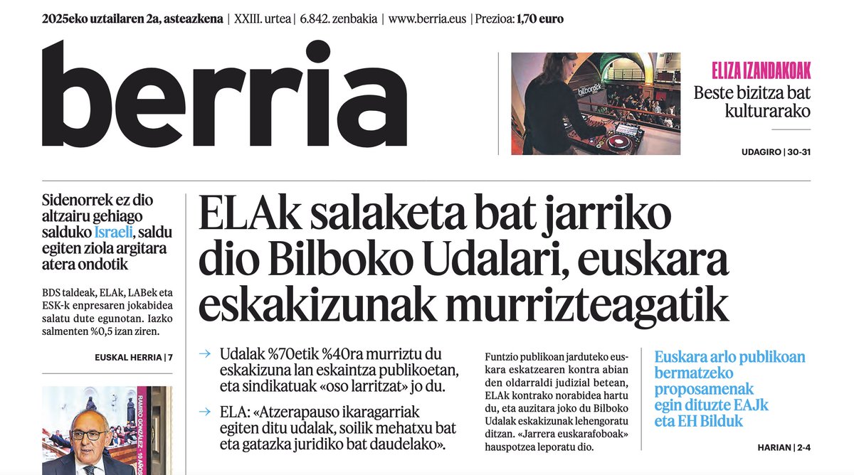 ELAk auzitara joko du salatzeko Bilboko Udalak euskara eskakizunak murriztu dituela

berria.eus/euskal-herria/…