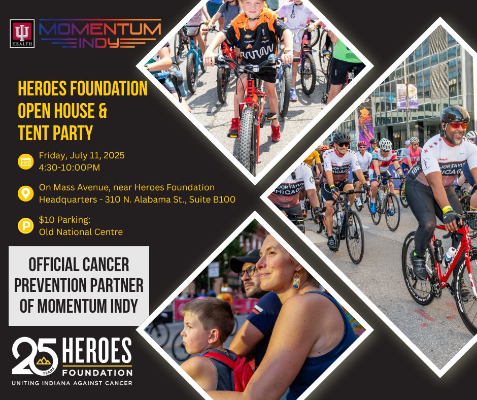 Heroes Foundation (@heroesfndtn) on Twitter photo Join the <a href="/HeroesFndtn/">Heroes Foundation</a> - Official #CancerPrevention Partner of <a href="/momentumindy/">IU Health Momentum Indy</a> - on July 11 for an open house tent party! Enjoy refreshments, connect with #TeamHeroes, and learn why we ride 🚴♂️
momentumindy.org
#beatcancer #UnitingINAgainstCancer #MomentumIndy #IndyCycling Join the <a href="/HeroesFndtn/">Heroes Foundation</a> - Official #CancerPrevention Partner of <a href="/momentumindy/">IU Health Momentum Indy</a> - on July 11 for an open house tent party! Enjoy refreshments, connect with #TeamHeroes, and learn why we ride 🚴♂️
momentumindy.org
#beatcancer #UnitingINAgainstCancer #MomentumIndy #IndyCycling