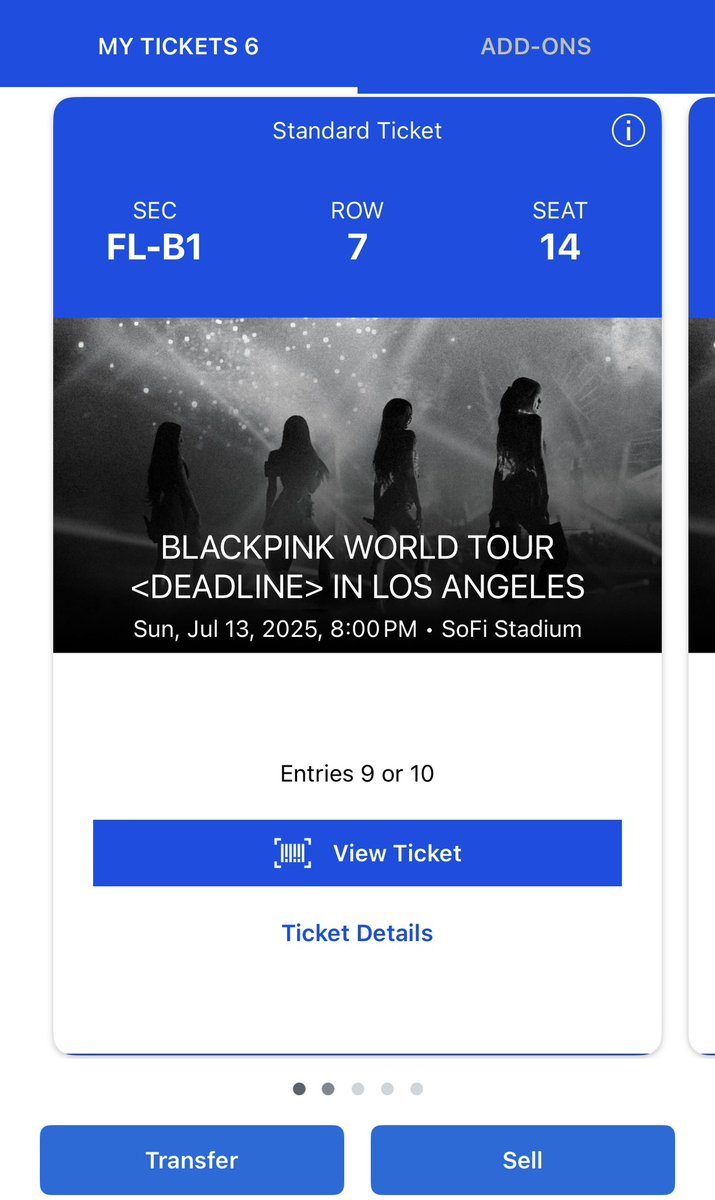 btewineee's tweet photo. Selling BLACKPINK Tickets at SoFi on Sunday 7/13
Section B1, Row 7, Seats 14–15

Selling for final price of $700 (Pairs only)
Original price $800

Meet up to transfer tickets in person around bay area, CA
DM me or reply if you're interested
#BLACKPINK #블랙핑크 #DEADLINE #YG https://t.co/i3rffB5M4i