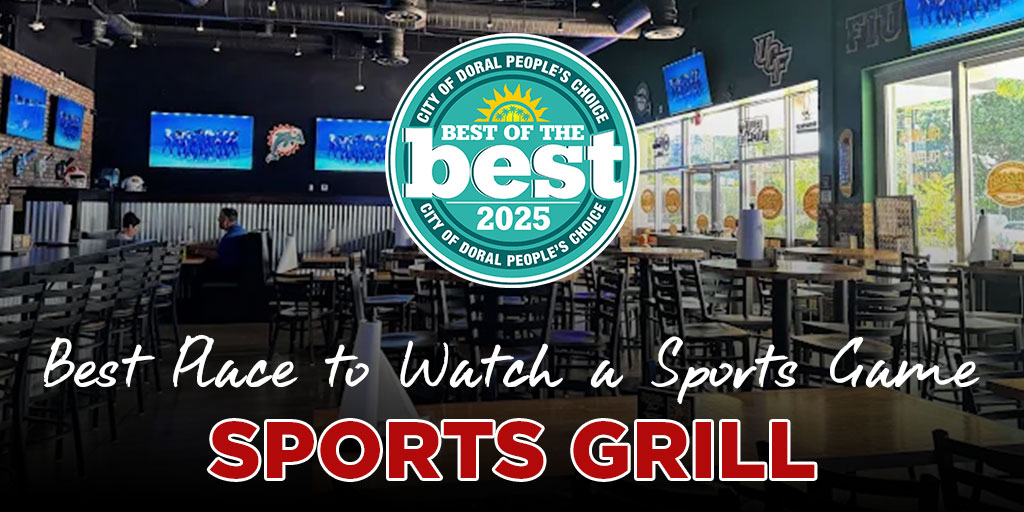 City of Doral (@cityofdoral) on Twitter photo Congratulations to <a href="/sportsgrill/">Sports Grill</a> for being voted the Best Place to Watch a Sports Game in Doral. Sports grill became known locally, for their โfamous Special Grilled Wingsโ and their family friendly atmosphere. ๐๐บ๐๐ฅ
๐๐ผ
Visit them at 5241 NW 87TH AVE D107, Doral, FL 33178 Congratulations to <a href="/sportsgrill/">Sports Grill</a> for being voted the Best Place to Watch a Sports Game in Doral. Sports grill became known locally, for their โfamous Special Grilled Wingsโ and their family friendly atmosphere. ๐๐บ๐๐ฅ
๐๐ผ
Visit them at 5241 NW 87TH AVE D107, Doral, FL 33178
