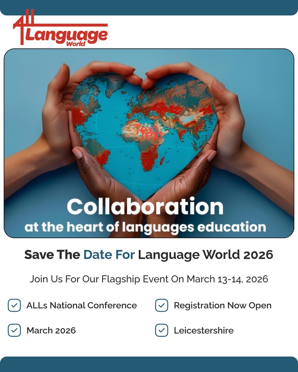 ALL4language's tweet image. Don’t miss out on this pivotal event that promises to shape the future of language education.
Save the Date and be part of the conversation!
language-world.co.uk