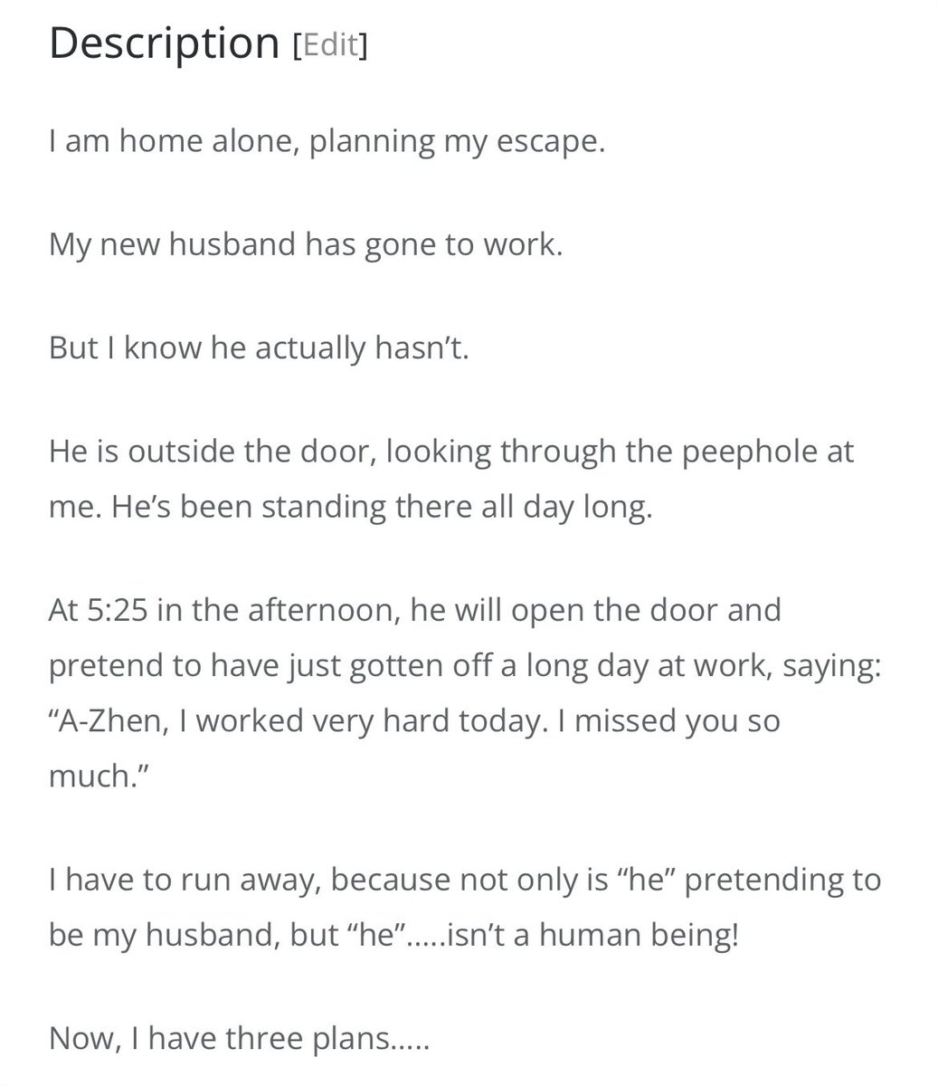 xiaoluyii's tweet photo. finished impersonated Husband
rating: ⭐️⭐️⭐️⭐️🌟

If you want a short, scary but a really emotional read with happy end, read it!

its only 37 chapter and the way the  author uses the psychological and horror aspect to this extend is great
This novel really suprised me a lot + 🥹 https://t.co/uqSojsmHXK