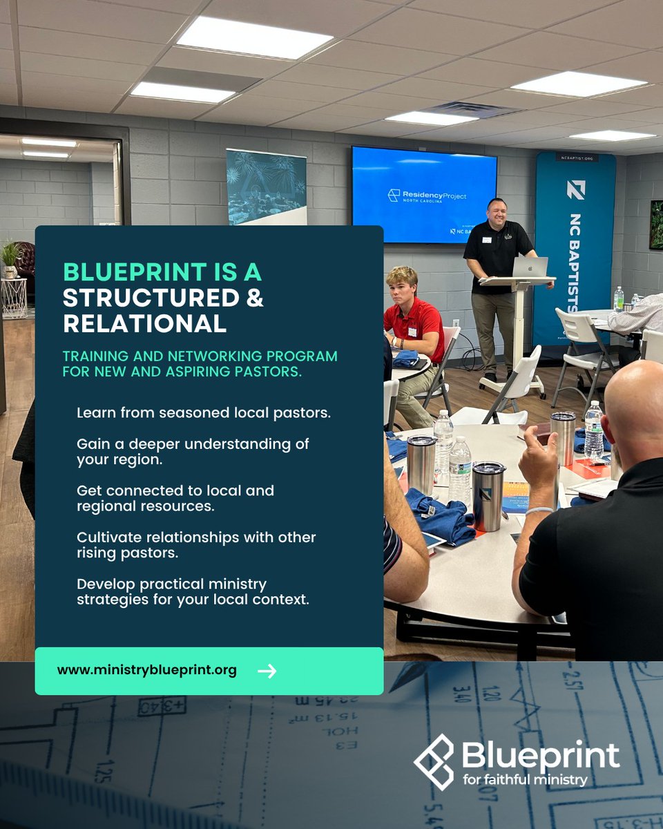 blueprintnc's tweet photo. ✅ A Model That Prioritizes People and Place

Blueprint is a structured and relational program that helps to equip pastors through regional insight and pastoral guidance. Residents grow through mentorship, theological training, peer connection, and leadership development—all rooted in the local church.

Discover the Blueprint model at https://t.co/JqcBBDZUhu

#ministryblueprint #ncbaptist #onmissiontogether