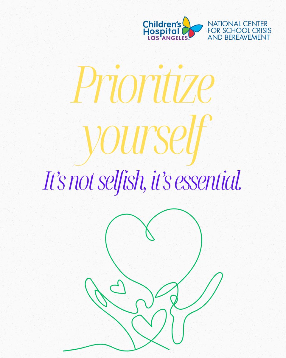 Supporting grieving students and families takes heart—and it can take a toll. Educators, your well-being matters too. Prioritize self-care so you can continue to show up for others. Explore our Professional Self-Care module for tips and support. 💛
grievingstudents.org/modules/profes…