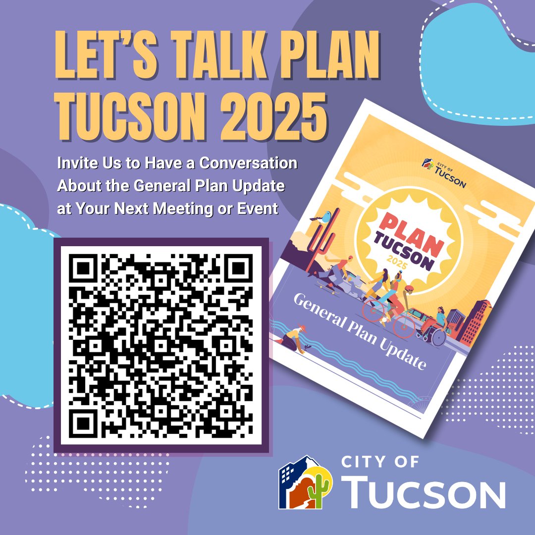 Curious about Plan Tucson 2025 and what it means for your community? Tucson's future starts with understanding the plan that will guide it. Invite the Plan Tucson team to your next meeting for an informative conversation.

Schedule: tucsonpdsd.info/PlanTucsonPres…