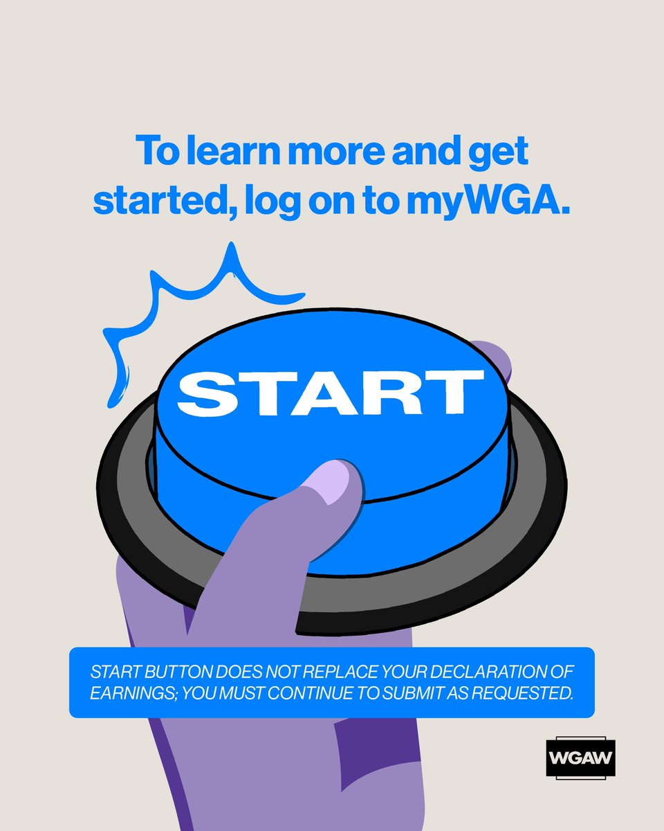 WGAWest's tweet image. Say hello to the Start Button! To learn more, log on to myWGA. 💻