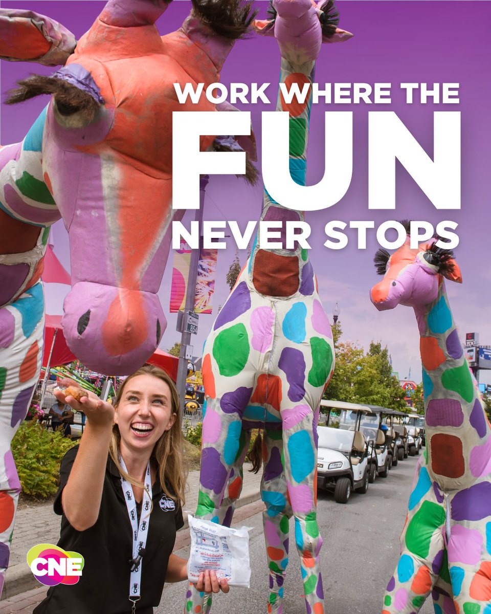 Ready to work where the fun never stops? 🎟️🍭

We’re hiring for seasonal and event staff positions at the CNE! Make this summer one to remember - apply now and join the team:  ow.ly/6IIc50WjSXg