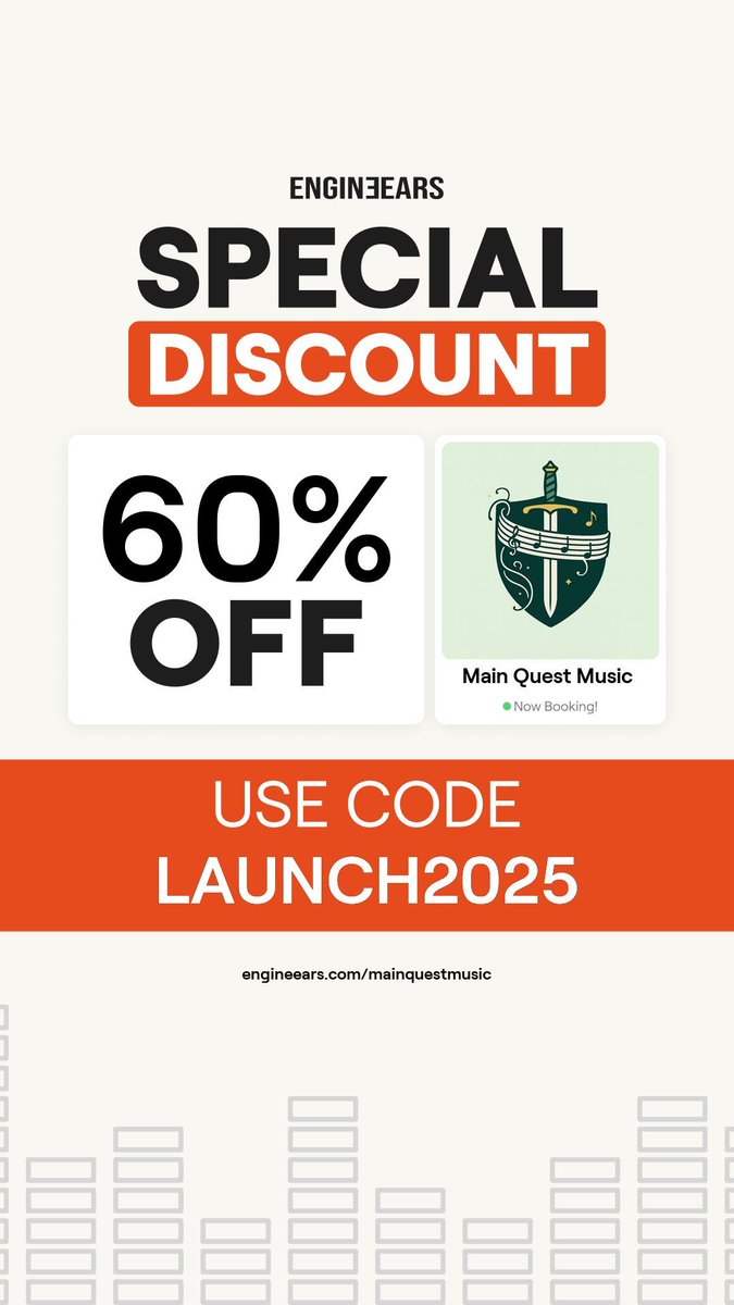 MainQuestMusic's tweet photo. 🎚️ Level up your sound.
Mastering now open at Main Quest Music—use code LAUNCH2025 to save.
https://t.co/eoRk0ss9gN https://t.co/qe8oC6ZiGY