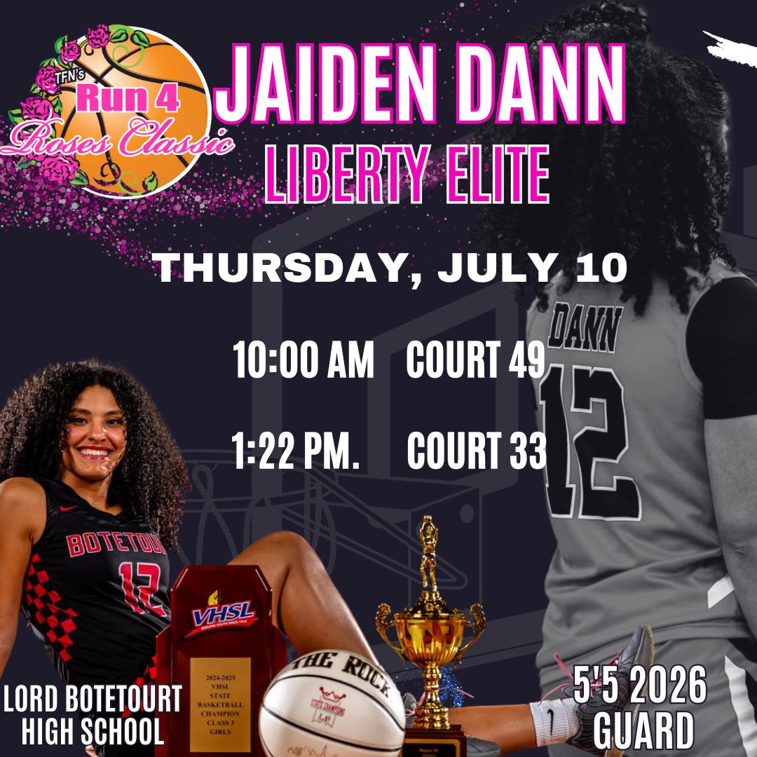 I’m excited to be playing with <a href="/LibertyElite17U/">Liberty Elite 17U</a> in my last <a href="/TFNsRun4Roses/">TFN's Run 4 Roses</a>. Come check us out next week!

<a href="/LBHSGirlsBball/">Lord Botetourt HS GBB</a> 
<a href="/Ohio_Basketball/">OhioBasketball.com</a>