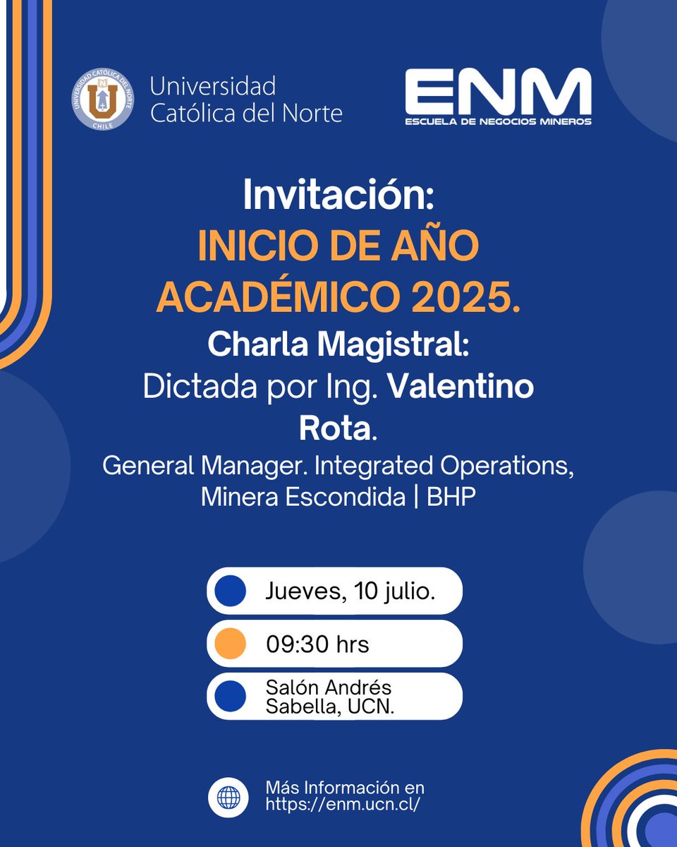 ENM_UCN's tweet photo. Como ENM, tenemos el agrado de invitar a nuestra comunidad académica, estudiantil y profesional al evento que marcará el inicio oficial de su año académico 2025.
Fecha: Jueves 10 de julio.
Hora: 09:30 hrs.
Salón Andrés Sabella, UCN. https://t.co/XFoNtpdxxA