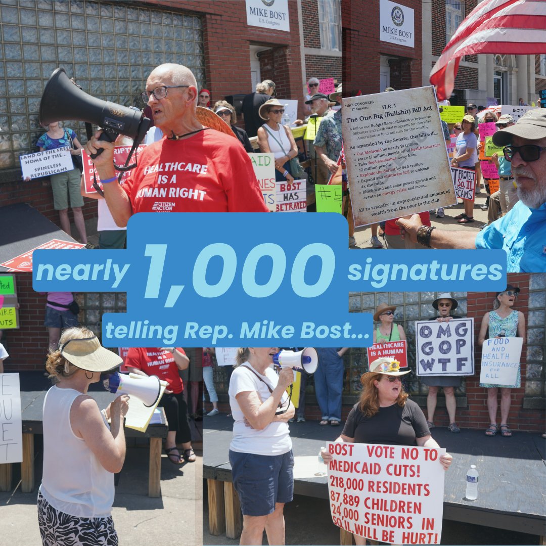 CitizenActionIL's tweet image. Yesterday, we joined Indivisible Shawnee in Murphysboro, IL to hand deliver petitions from Rep. Mike Bost&apos;s own constituents calling on him to oppose any cuts to Medicaid and SNAP in the &apos;One Big Beautiful Bill.&apos;

CALL Rep. Bost TODAY  📞 (202) 224-3121