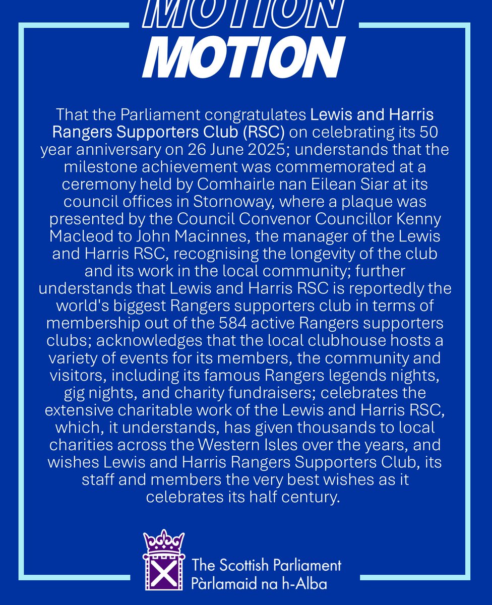 TimEagleHI's tweet image. Congratulations to @LHRSC on celebrating your 50th anniversary!
Delighted to welcome this achievement with a motion in the Scottish Parliament recognising the occasion and all of the work that Lewis and Harris RSC do in the community.
Here's to the next 50 years!
