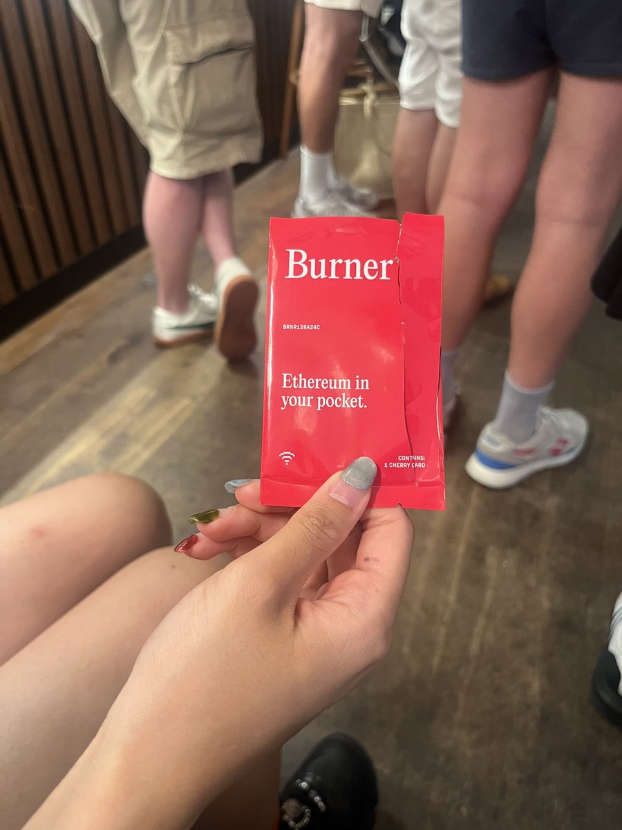 stakesaurus's tweet photo. Seen at @EthCC: An Ethereum wallet + ETH for gas in a booster pack is such a simple and elegant way to onboard new users.

Gonna stock up on some for my community of aspiring home stakers in Asia. @useburner https://t.co/hmRbgVrZ1Q