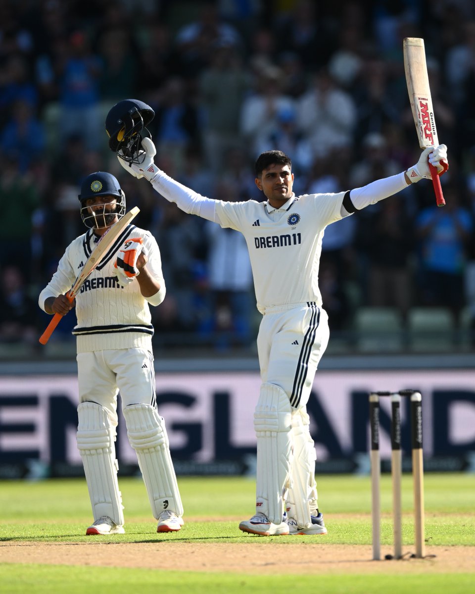 ESPNcricinfo's tweet image. Shubman Gill roars to his second hundred in his second Test as captain 🔥