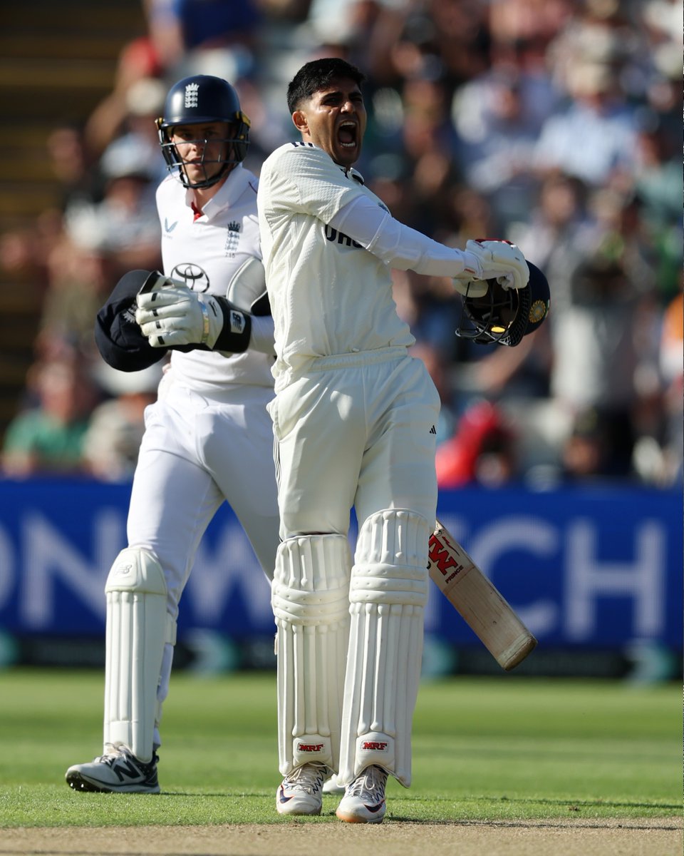 ESPNcricinfo's tweet image. Shubman Gill roars to his second hundred in his second Test as captain 🔥