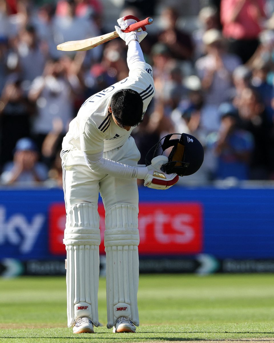 ESPNcricinfo's tweet image. Shubman Gill roars to his second hundred in his second Test as captain 🔥