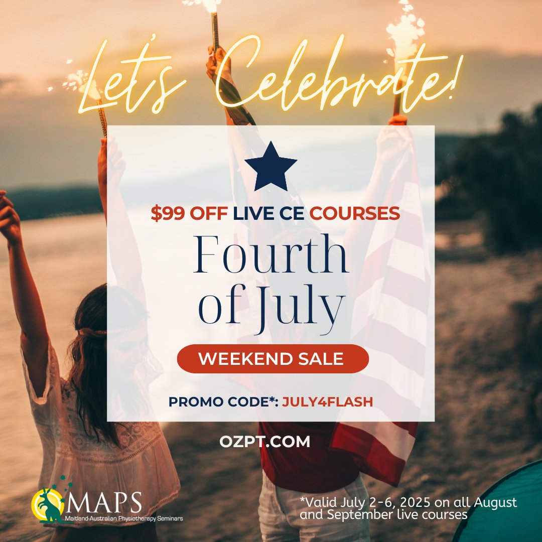 🎉Celebrating America's 248th birthday with a very special offer for PTs/PTAs/ATs/OTs/COTAs

👉Save $99 on August-September manual therapy CE classes

Visit ozpt.com
Promo code: July4Flash

Sale ends Sunday; seats are limited; grab yours while you can 

Happy 4th!