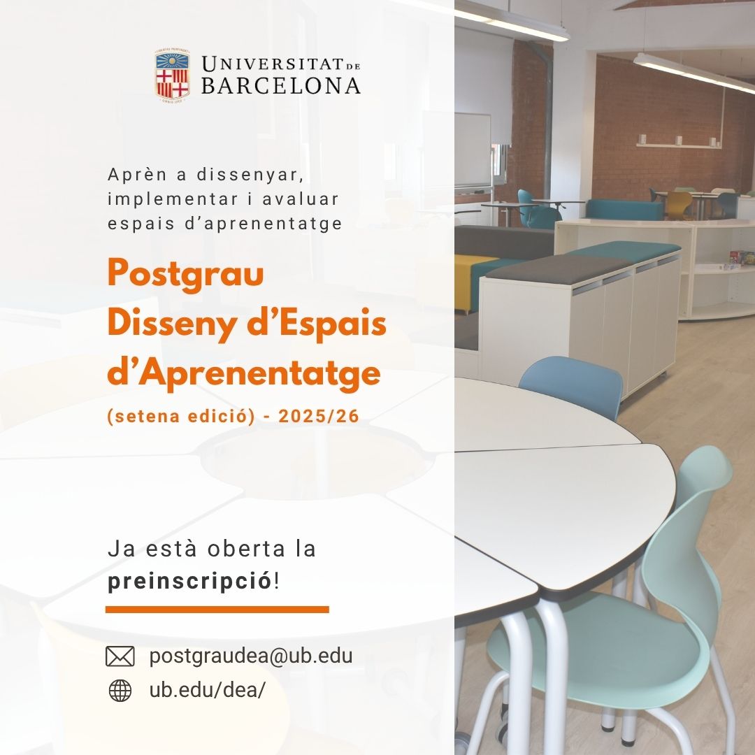 SMART CLASSROOM PROJECT (@smartclasspro) on Twitter photo 📢 ¡Preinscripción abierta!
¿Quieres aprender a diseñar, implementar y evaluar espacios de aprendizaje?
Hazlo en <a href="/UniBarcelona/">Universitat de Barcelona</a> con una formación pionera e innovadora para aprender a transformar los centros educativos 🖊📚
🔗 Más info: ub.edu/acad/npost/pub… 📢 ¡Preinscripción abierta!
¿Quieres aprender a diseñar, implementar y evaluar espacios de aprendizaje?
Hazlo en <a href="/UniBarcelona/">Universitat de Barcelona</a> con una formación pionera e innovadora para aprender a transformar los centros educativos 🖊📚
🔗 Más info: ub.edu/acad/npost/pub…