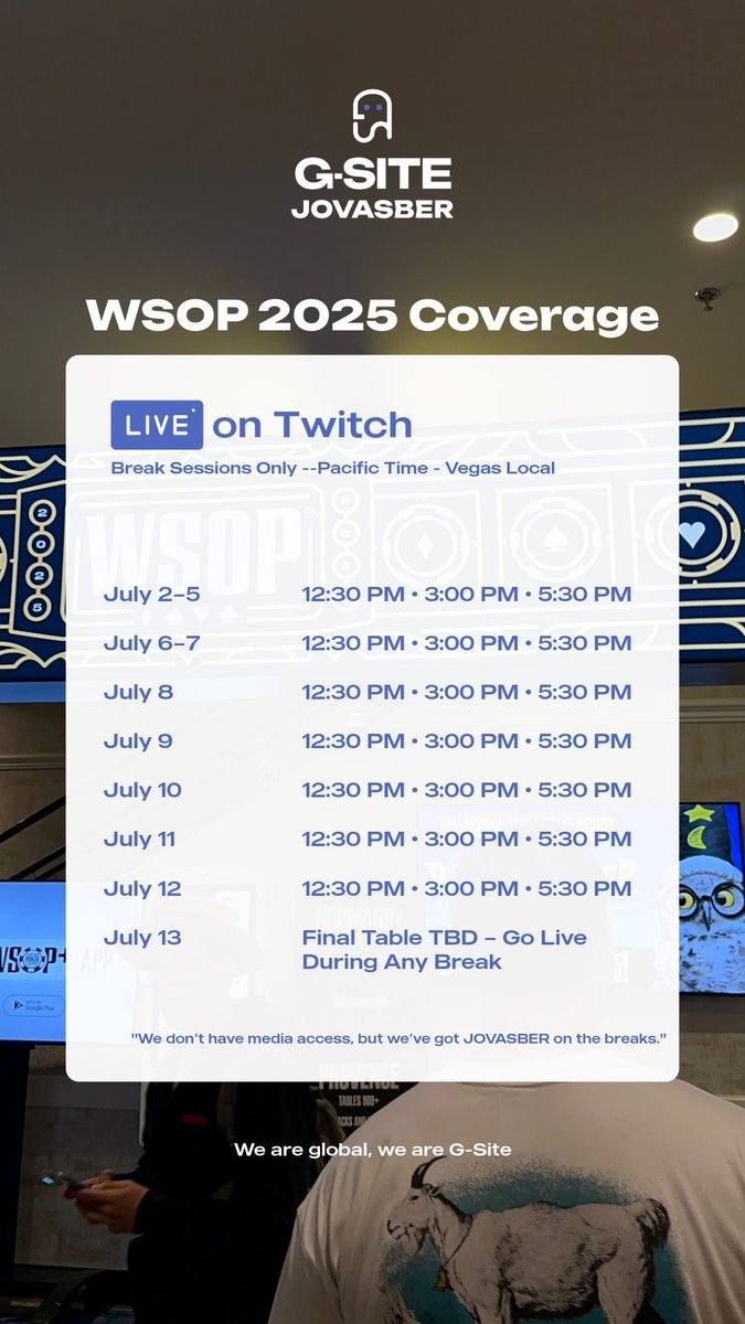 🔴 LIVE from the WSOP table break! 

twitch.tv/gsitegg

⚡️⚡️⚡️