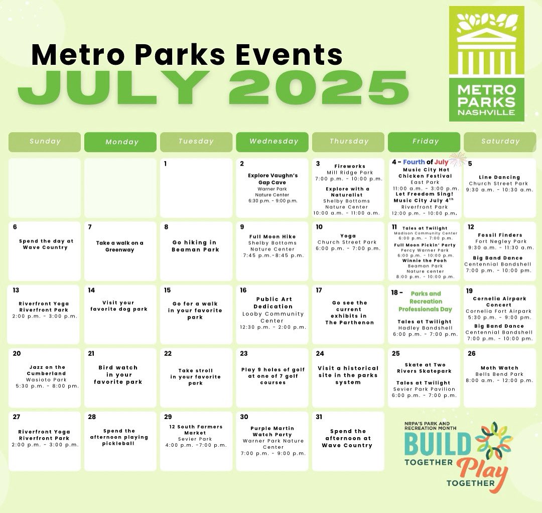 Parks and Recreation Month is underway! Here are some of the MANY ways you can spend time outside this July. We hope you’ll find a new favorite outdoor activity while exploring our beautiful parks system. 🌳🏊🛹