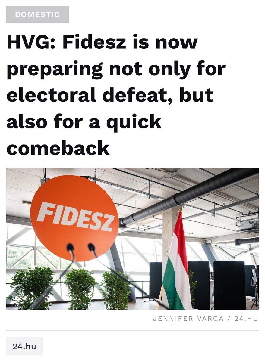splendid_pete's tweet photo. 🟠 HVG: Fidesz is preparing not only for election defeat but also for a fast comeback

According to HVG, a leading Hungarian weekly, governing party Fidesz is internally preparing for a possible loss in the upcoming 2026 national elections, but they’re already laying out a strategy for regaining power quickly, possibly within four years.

⸻

🔹 Key points with context:

‣ A source familiar with Fidesz’s inner workings told HVG that even in the Prime Minister’s Office at the Carmelite Monastery (Orbán’s de facto HQ), they now accept the risk of losing. However, they believe the “deep state” institutions they’ve secured with two-thirds supermajority laws, like:

• the Chief Prosecutor (currently Péter Polt, loyal to Fidesz),

• the President of the Republic (a ceremonial but influential role),

• the Constitutional Court (which can block legislation),

• the Budget Council (which can veto financial policies),

…will effectively paralyze the opposition if it comes to power. They believe that Péter Magyar, leader of the new opposition movement TISZA, will have his hands tied, and governing will be like “running a sack race”.

‣ They see Poland as the model: after the opposition defeated the ruling Law and Justice (PiS) party, PiS quickly regrouped and may return to power despite losing control of government.

⸻

🔹 Power games and backdoor plans:

‣ One insider claimed Orbán might give Péter Magyar kompromat on some discredited Fidesz members to redirect scrutiny and protect more important figures. Essentially, a sacrifice play.

‣ There was also mention of “removing” Magyar from politics before year’s end, but the source said this is now risky and likely impossible right before the election. This could imply smear campaigns, legal action, or character assassination, which Fidesz has historically used against opponents.

🔹 Trying to block a two-thirds majority:

‣ Even if defeat is inevitable, Fidesz is trying to prevent the opposition from gaining a two-thirds “constitutional majority.” Why? Because with that majority, the opposition could dismantle Fidesz’s legal traps and institutional stranglehold.

‣ Some within Fidesz are pushing to change the electoral system again, possibly making it more proportional (like switching to full party lists or removing the “winner compensation” rule that boosts the leading party). This is ironic, since Fidesz wrote these distortions into the system to entrench themselves—and now they fear those rules might give TISZA a supermajority.

⸻

🔹 Orbán’s fading presence:

‣ Sources say Orbán has lost his edge. Once seen as sharp and dominant, he’s reportedly gained weight again and reverted to simplistic “one-bit” messaging. This refers to the government’s crude propaganda style, often reducing debates to yes/no, us/them narratives, mostly pushed through state-run media and Orban-aligned outlets.

‣ Some within Fidesz are increasingly critical, not just of Orbán’s recent performance, but also of the propaganda media machine, which they feel is no longer effective.

⸻

🔹 Lázár’s trial balloon and fears:

‣ The article mentions János Lázár, a senior Fidesz politician, who recently launched a direct Q&A-style public forum (“Lázár-info”). This is being tested as a countermeasure to Péter Magyar’s national tour, which has drawn huge crowds and media attention.

‣ If it proves successful, other Fidesz politicians, possibly even Orbán himself, might follow with similar town hall formats. However, some within Fidesz are terrified of Lázár rising, because he’s viewed as ambitious, unpredictable, and prone to betrayal, they fear he could seize leadership if Orbán steps back.

1/2