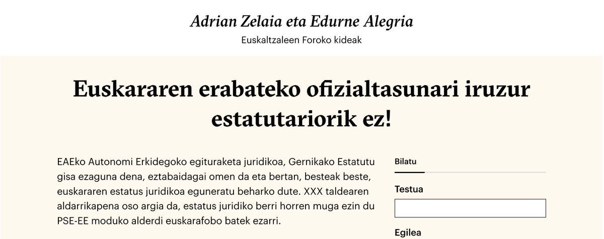 Euskararen erabateko ofizialtasunari iruzur estatutariorik ez!

naiz.eus/eu/iritzia/art…