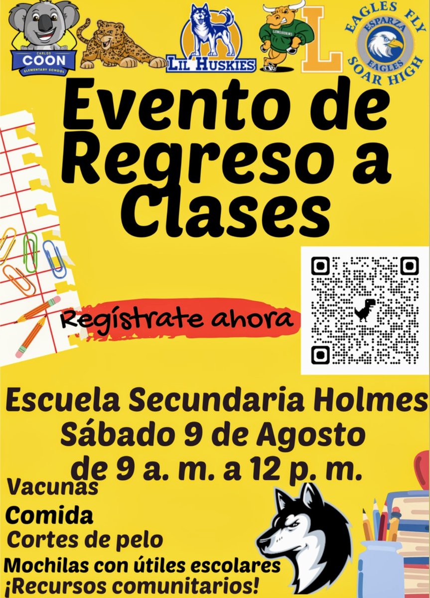 Family Engagement (@holmesfamilies) on Twitter photo School's right around the corner! Make sure to sign up & join us for our Back to School Event as we kick off the new year with resources, fun & community connection.
<a href="/NISDCarlosCoon/">Carlos Coon Elementary</a> <a href="/NISDHolmes/">NISD Holmes</a> <a href="/nisd_nsite/">nisd_nsite</a> <a href="/NISDEsparza/">@NISDEsparza</a> <a href="/NISDLinton/">Linton Elementary</a> <a href="/NISDVillarreal_/">Villarreal ES</a> <a href="/NISDGlass/">Colby Glass ES</a> <a href="/SAHolmesSports/">SA Holmes Athletics</a> School's right around the corner! Make sure to sign up & join us for our Back to School Event as we kick off the new year with resources, fun & community connection.
<a href="/NISDCarlosCoon/">Carlos Coon Elementary</a> <a href="/NISDHolmes/">NISD Holmes</a> <a href="/nisd_nsite/">nisd_nsite</a> <a href="/NISDEsparza/">@NISDEsparza</a> <a href="/NISDLinton/">Linton Elementary</a> <a href="/NISDVillarreal_/">Villarreal ES</a> <a href="/NISDGlass/">Colby Glass ES</a> <a href="/SAHolmesSports/">SA Holmes Athletics</a>