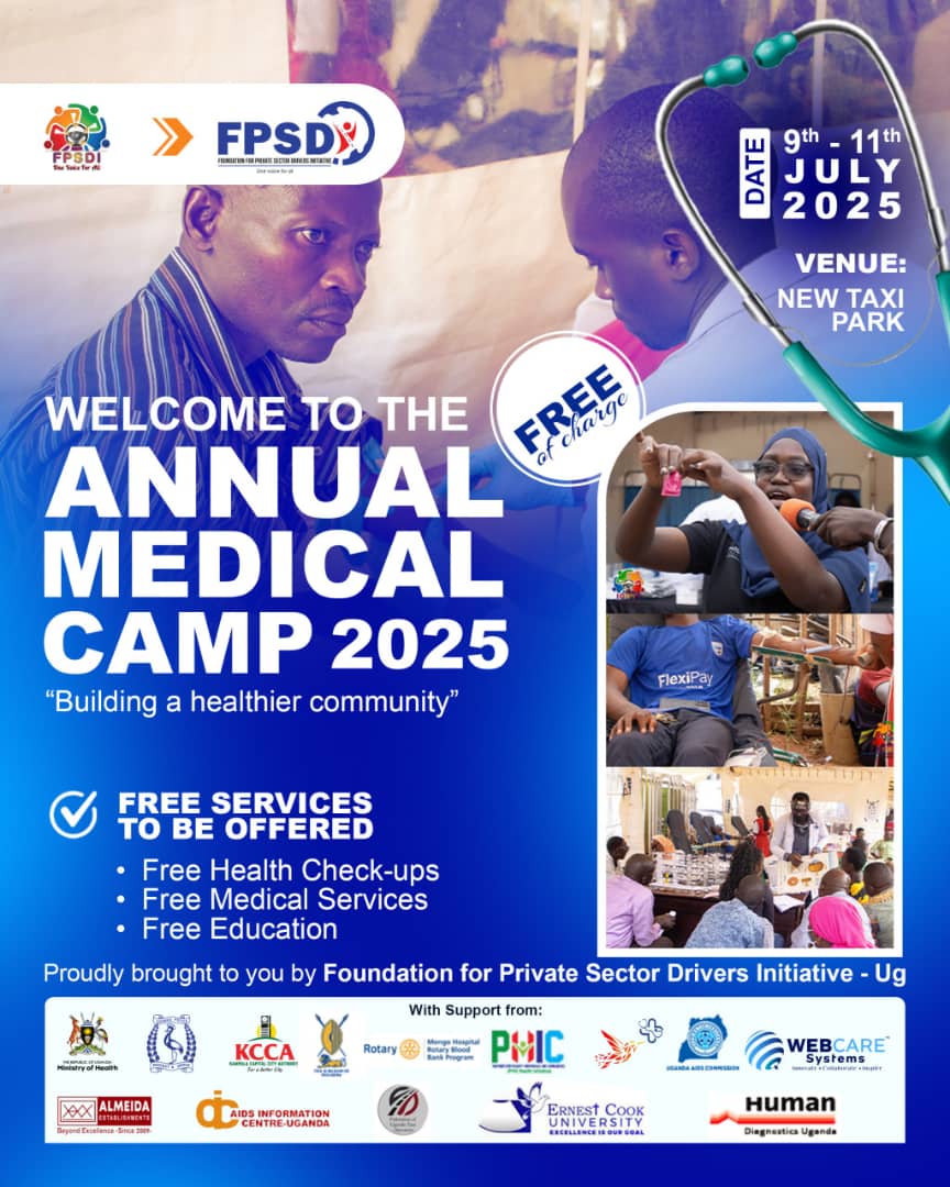 Foundation for Private Sector Drivers Initiative (@foundation4pri1) on Twitter photo Join us at the Annual Medical Camp on July 9-11, 2025, at New Taxi Park! We're offering FREE services to help build a healthier community. For more information, contact Mr. Semakula at +256 773 215662. Let's come together for better health!" <a href="/KCCAUG/">Kampala Capital City Authority (KCCA)</a> <a href="/DrParody01/">Dr Zalwango Sarah (parody)</a> Join us at the Annual Medical Camp on July 9-11, 2025, at New Taxi Park! We're offering FREE services to help build a healthier community. For more information, contact Mr. Semakula at +256 773 215662. Let's come together for better health!" <a href="/KCCAUG/">Kampala Capital City Authority (KCCA)</a> <a href="/DrParody01/">Dr Zalwango Sarah (parody)</a>