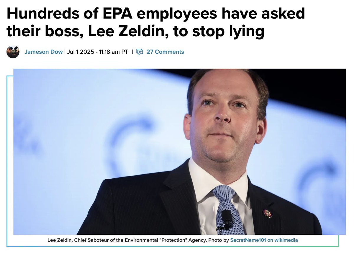 DBretonEMC_MEC's tweet image. &quot;Nearly 500 employees of the EPA have published a “Declaration of Dissent” opposing the actions of the current EPA head, Lee Zeldin, who is working to politicize the agency, ignore science, and spread misinformation...&quot;

electrek.co/2025/07/01/hun…