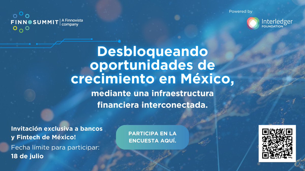 FintechU (@fintechumx1) on Twitter photo Los pagos en México enfrentan retos de costos, lentitud y fragmentación. ¿Cómo podemos construir una infraestructura financiera verdaderamente conectada y accesible para todos?
@Finnosummit y <a href="/Interledger/">Interledger Foundation</a> Foundation te invitan a moldear el futuro.
👉es.surveymonkey.com/r/NFGZ7JJ Los pagos en México enfrentan retos de costos, lentitud y fragmentación. ¿Cómo podemos construir una infraestructura financiera verdaderamente conectada y accesible para todos?
@Finnosummit y <a href="/Interledger/">Interledger Foundation</a> Foundation te invitan a moldear el futuro.
👉es.surveymonkey.com/r/NFGZ7JJ
