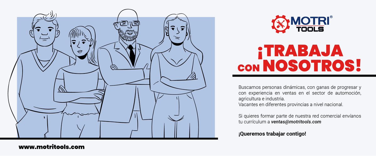 franmorgom1's tweet photo. ¡Seguimos creciendo!🌎

📢 Si tienes experiencia en el sector de la automoción, agricultura e industria, eres una persona proactiva, con ganas de crecer y superar sus objetivos... ¡TE ESTAMOS BUSCANDO!

📩 envíanos tú currículum a ventas@motritools.com

#motritoolssemueve https://t.co/g06SlsfYP2