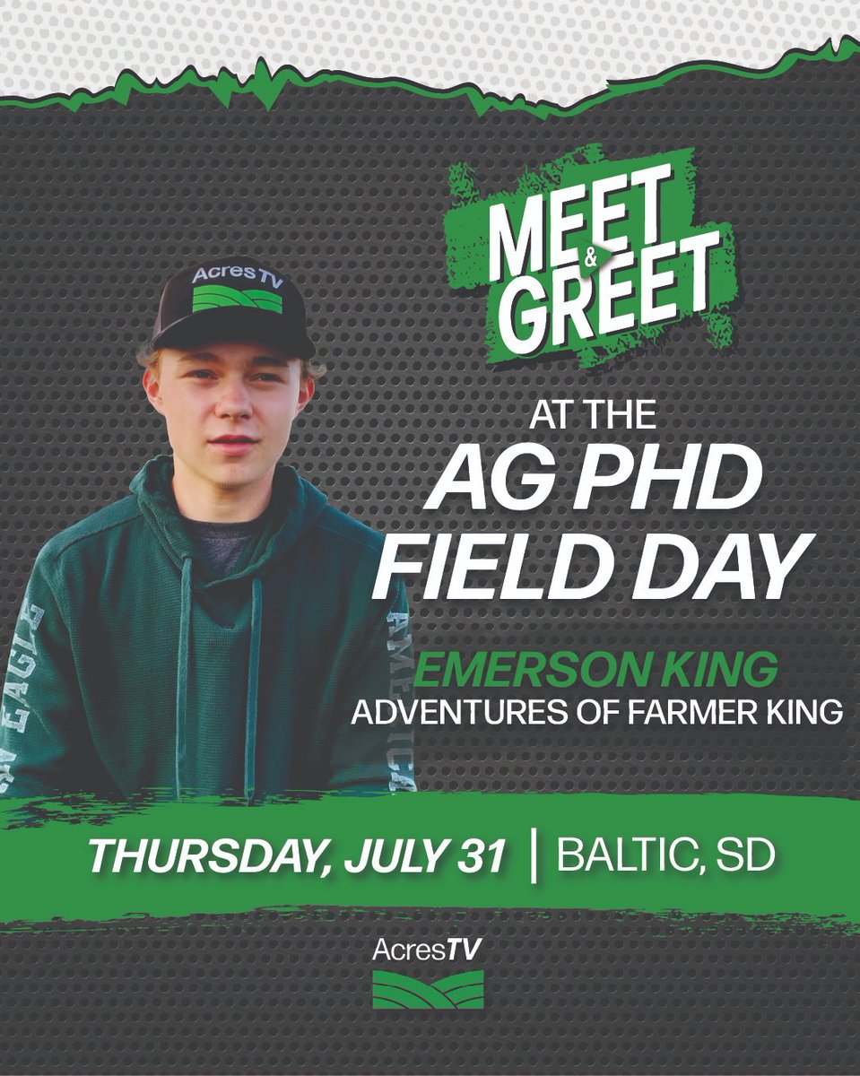 Meet &amp; Greet 🤝 the AcresTV crew at the @agphdfieldday! Emerson King, western Kentucky grower and host of the Adventures of Farmer King, would love to meet you!

📍AcresTV Booth | Ag PhD Field Day
📅 July 31, 2025