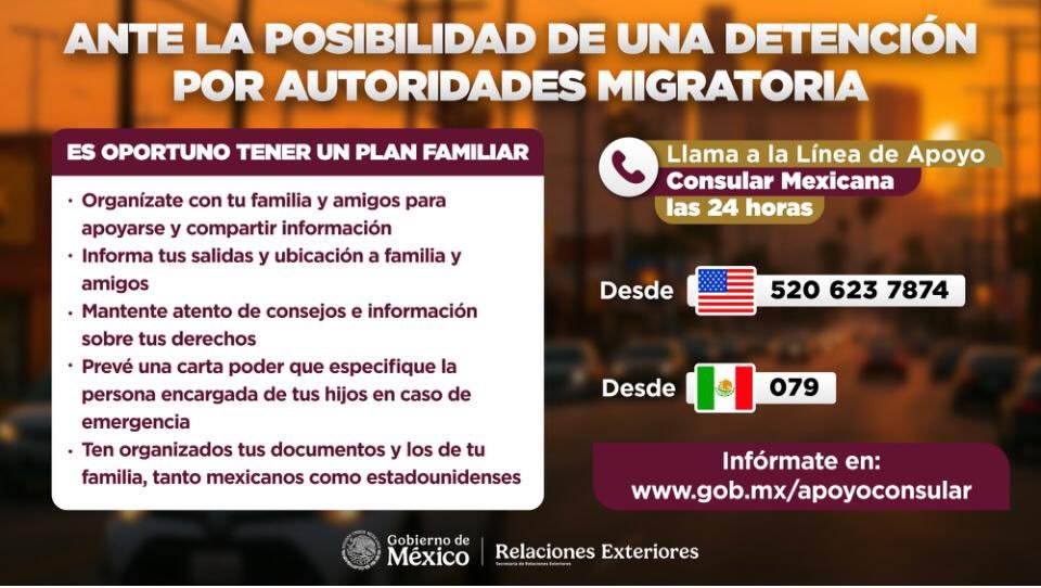 📣 ¡Protégete y protege a tu familia!

Si eres mexicano 🇲🇽 y vives en EE.UU. 🇺🇸, infórmate sobre cómo actuar ante una posible separación inesperada.

#ConsuladosContigoMX 
#ProtecciónPreventiva