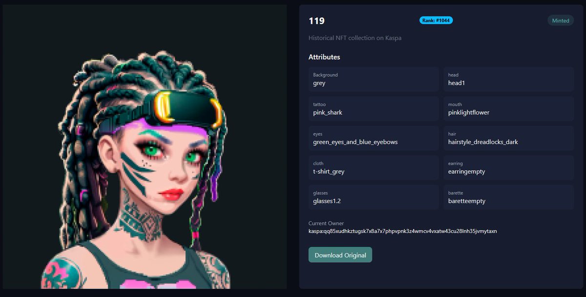 Hello everyone! #NFT giveaway!
We have been delayed, but the new wave is coming soon in autumn! How about the first giveaway?
1. Subscribe   ✅
2. Repost        ✅
3. Comment  ✅
We are giving away #119 #KaspaPunk 🧯
We will announce the results in 10 days!
#Kaspa #Kas #Kaspanft