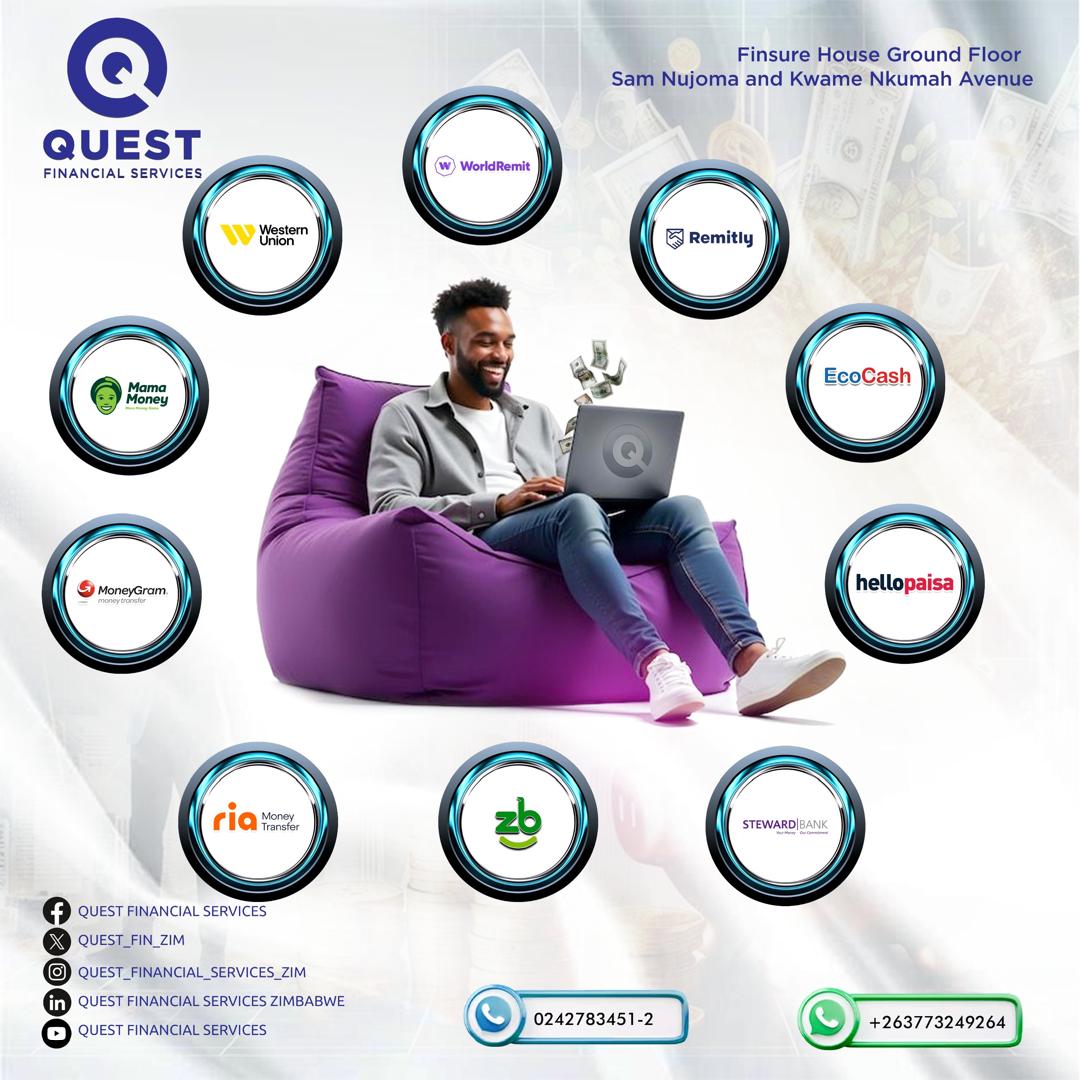 Quest_Fin_Zim's tweet photo. Need to send or receive money internationally? Or looking for convenient banking services? Look no further than our Finsure House branch in Harare CBD!!

We are on the Ground Floor at Cnr Sam Nujoma &amp; Kwame Nkrumah Avenue!

Call +263-242-783451-2 or Whatsapp +263 773 249264. https://t.co/gbULnIBR8b