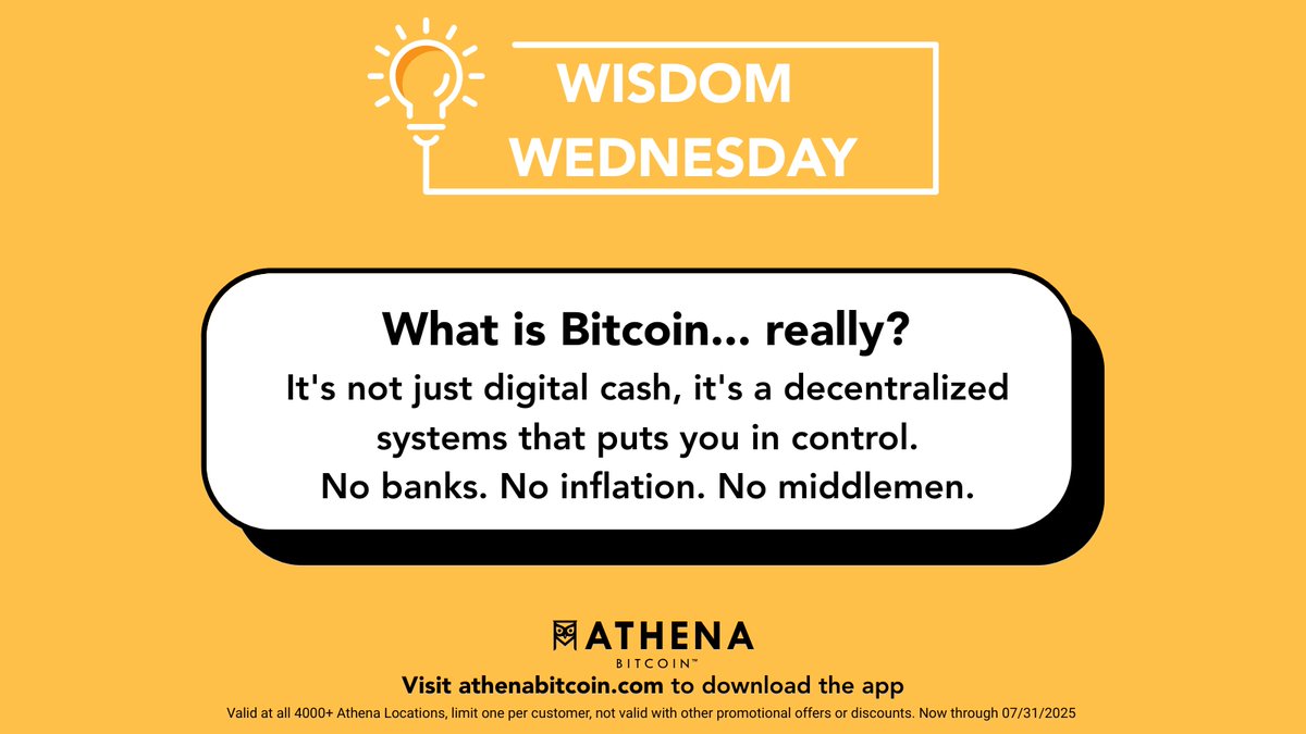 No banks no inflation/ No middlemen. Get $50 in bonus BTC when you buy  $350+ at an Athena ATM this month! #WisodmWednesday #BitcoinBasics  #AthenaBitcoin #BitcoinATM