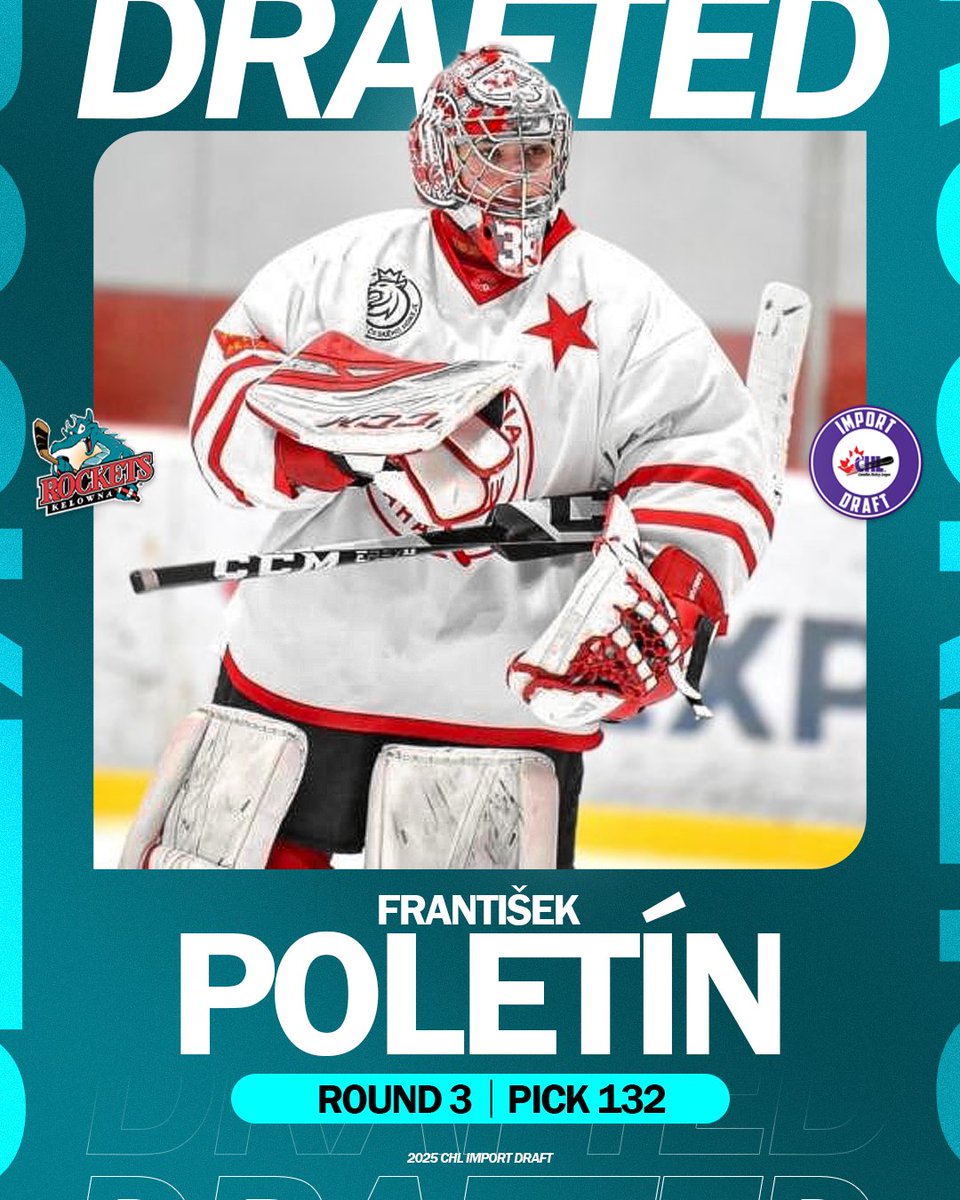 With the 132nd pick in the 2025 CHL Import Draft, the Kelowna Rockets select Goaltender Frantisek Poletin!

#kelownarockets | #RocketsHockey