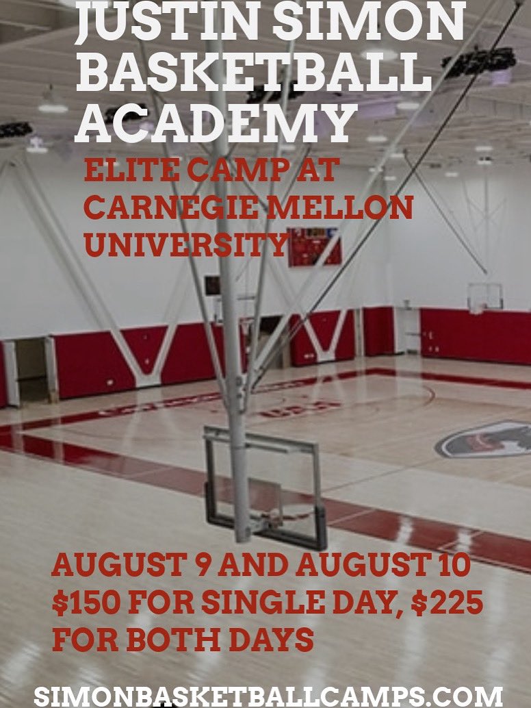 🚨🚨 ELITE CAMP 🚨🚨

Rising 9th - 12th graders are invited to Justin Simon Elite Camp at Carnegie Mellon!!

📆 August 9 | August 10
🏟️ Highmark Center
📍 Pittsburgh, PA
🔗 simonbasketballcamps.com

#TartanProud 🏀🔴⚫️