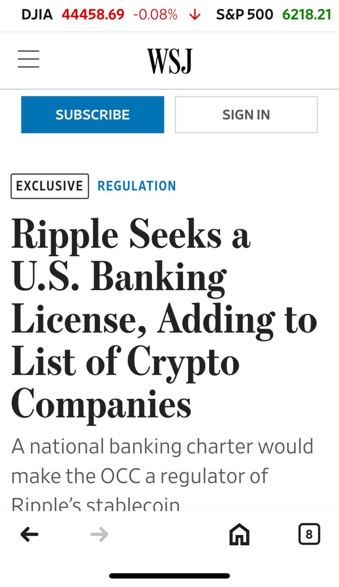 Via the Wall Street Journal!   Ripple applying for a U.S. Banking License.