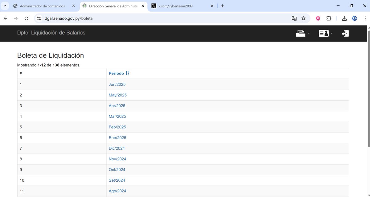 Contraloría General de la República
+
Honorable Cámara de Senadores

“Mi gestión es excelente”, dijo Villate, usando la contraseña del panel gubernamental 123456.

CyberTeam entró tan fácilmente que pensamos que era un sitio de registro.

#CyberTeam #Hacked