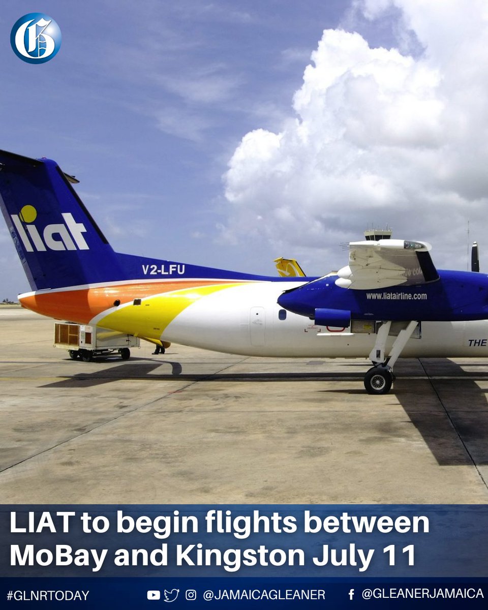 JamaicaGleaner's tweet photo. After a five-year absence, intra-island flights between Montego Bay and Kingston are set to return with the launch of LIAT Airlines' new domestic service next Friday, July 11.

Read more: https://t.co/aEe9C6wKq4 #GLNRToday https://t.co/t4SiQ6AZly