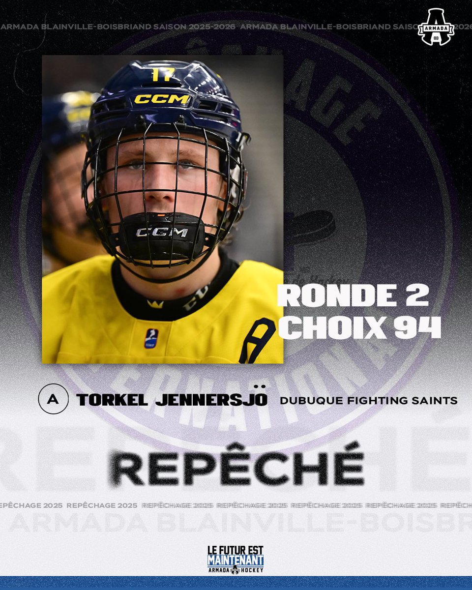 ArmadaBLB's tweet image. Avec le 94ᵉ choix au total du repêchage international de la LCH, l'Armada sélectionne l’attaquant Torkel Jennersjö des Dubuque Fighting Saints.
Bienvenue dans la grande famille de l’Armada, Torkel! 🙌
#LeFuturEstMaintenant⚡️