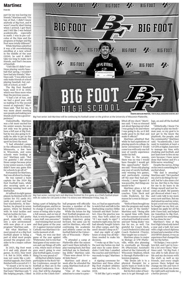 Joshua Martinez (@jkmartinez25) on Twitter photo So grateful for another amazing write up from Lake Geneva Regional News. Truly appreciate all the support from family, friends, coaches, staff, and community members. <a href="/UWPlattFootball/">UW-Platteville Football</a> <a href="/bfathletics/">Big Foot Athletics</a> So grateful for another amazing write up from Lake Geneva Regional News. Truly appreciate all the support from family, friends, coaches, staff, and community members. <a href="/UWPlattFootball/">UW-Platteville Football</a> <a href="/bfathletics/">Big Foot Athletics</a>