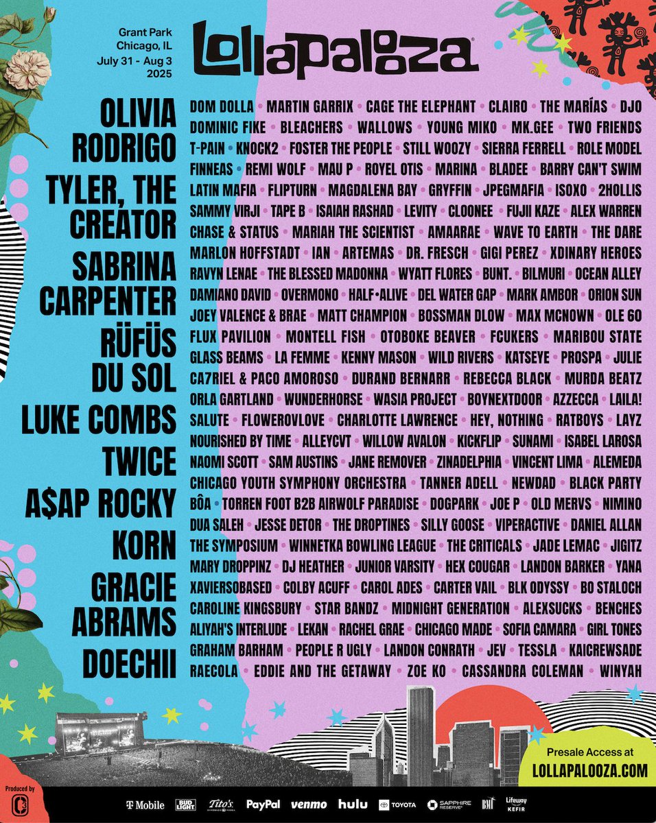We have your four day passes to Lollapalooza 🎫 🎶

Catch over 170 top artists like Olivia Rodrigo, Tyler, The Creator, Sabrina Carpenter, Rüfüs Du Sol, Luke Combs, Twice, A$AP Rocky, and Korn across eight stages! Enter at the link below. 

Enter Here ➡️ 1035kissfm.iheart.com/promotions/win…