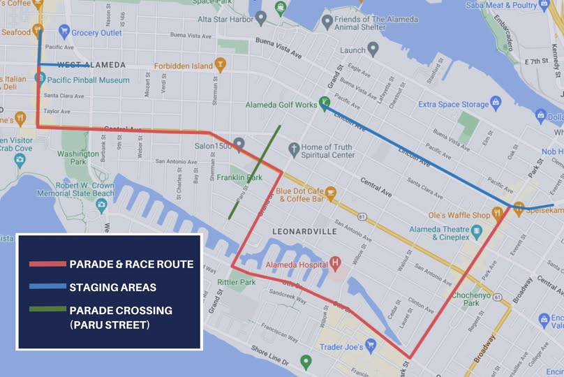 REMINDER: On Friday, July 4th, all vehicles must be cleared from the parade route and staging area by 5:00 am. Road closures will begin at 7:00 am, with some streets near the staging area closing at 6:00 am. Vehicles parked along the route after 5:00 am on July 4th will be towed.