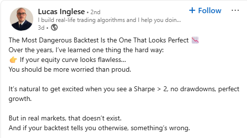 if my backtest Sharpe is 2 I'd be wondering where the hell did it go terribly wrong why is it so low