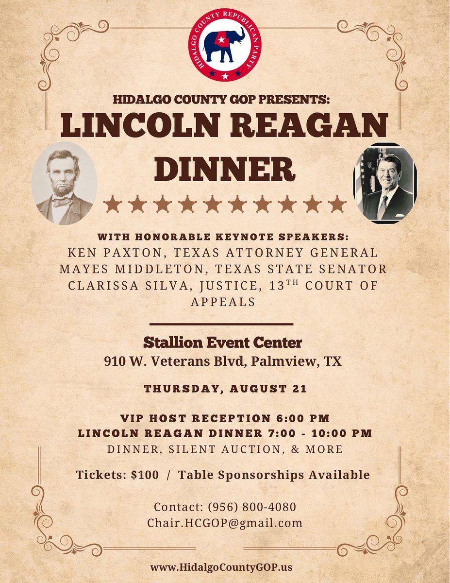 🎉 SAVE THE DATE! 🎉
Get ready, Hidalgo County! The most anticipated event of the year is back — The 2025 Lincoln Reagan Dinner 🇺🇸✨#RGV 

🎟️ Tickets &amp; Sponsorship Opportunities: secure.anedot.com/hidalgo-county…